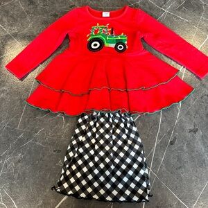 Ricrac & Ruffles Christmas tractor flare set. Perfect condition.